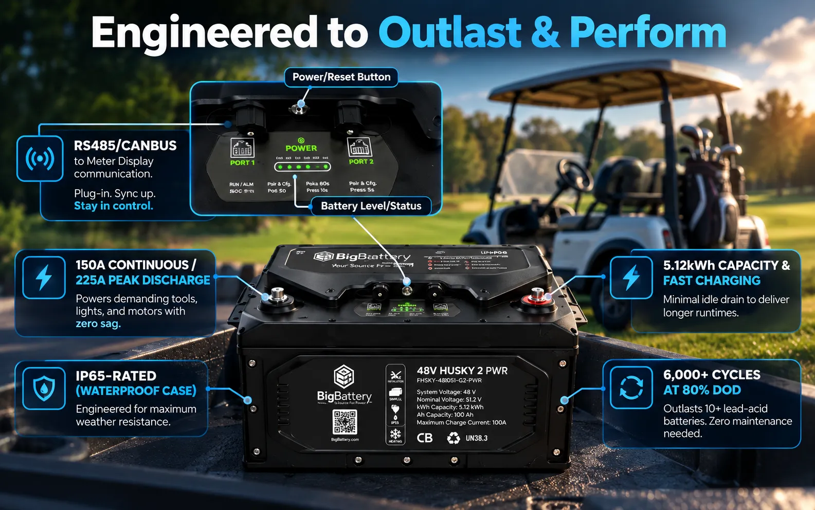 48V HUSKY 2 PWR | 5.12kWh LiFePO4 - High Power | Golf Cart | UTV | Industrial Battery - Image 9