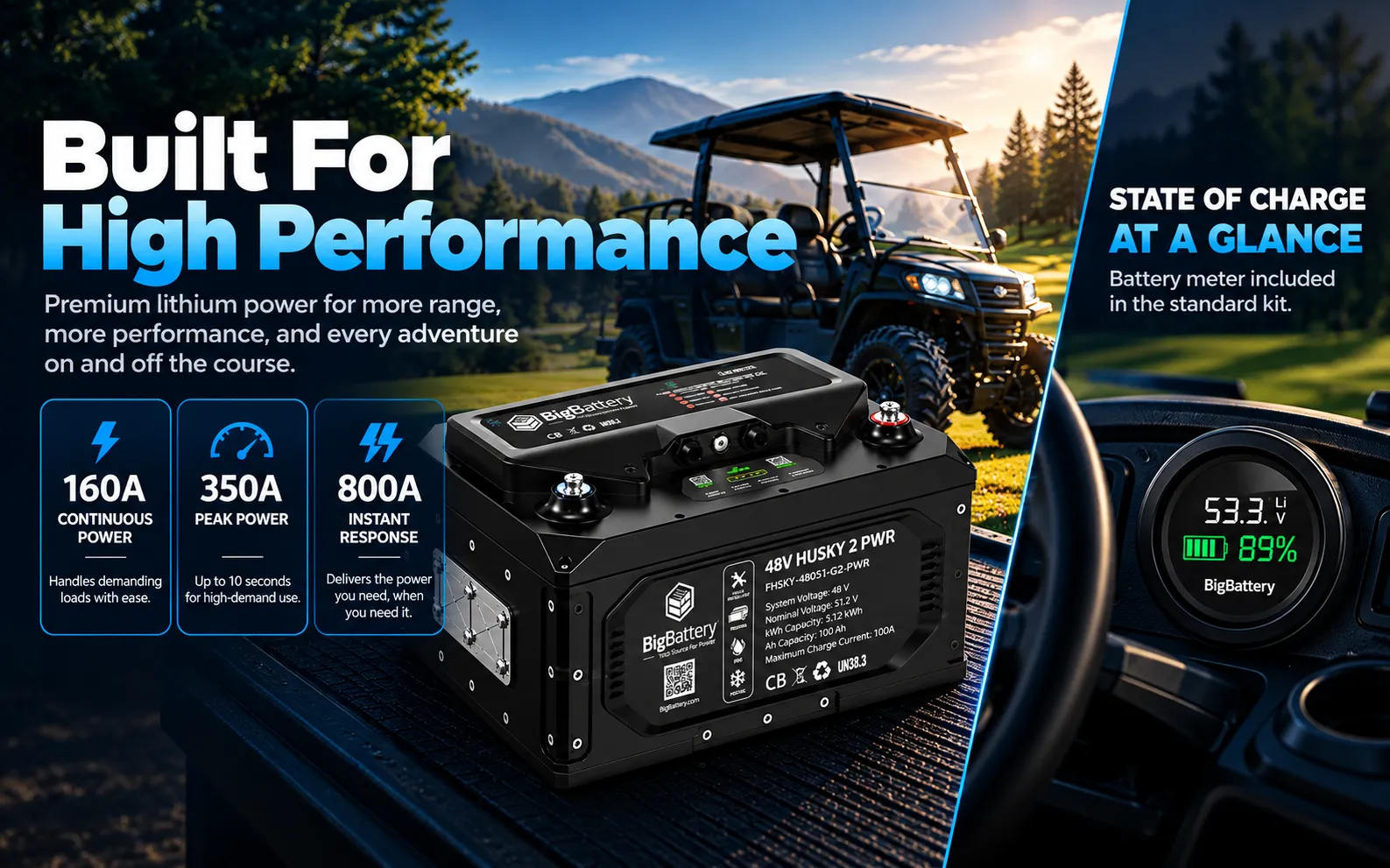 48V HUSKY 2 PWR | 5.12kWh LiFePO4 - High Power | Golf Cart | UTV | Industrial Battery - Image 4
