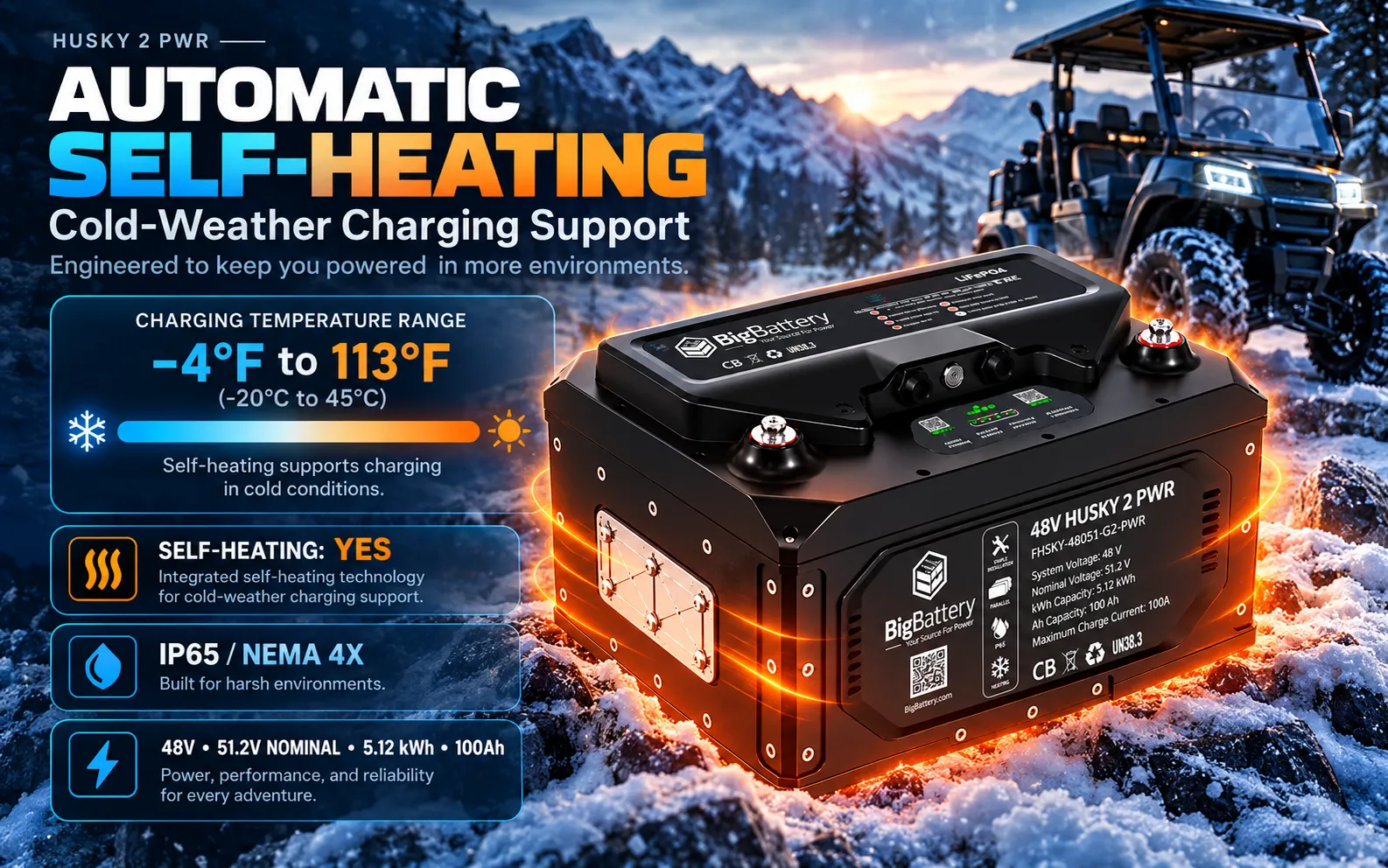 48V HUSKY 2 PWR | 5.12kWh LiFePO4 - High Power | Golf Cart | UTV | Industrial Battery - Image 6