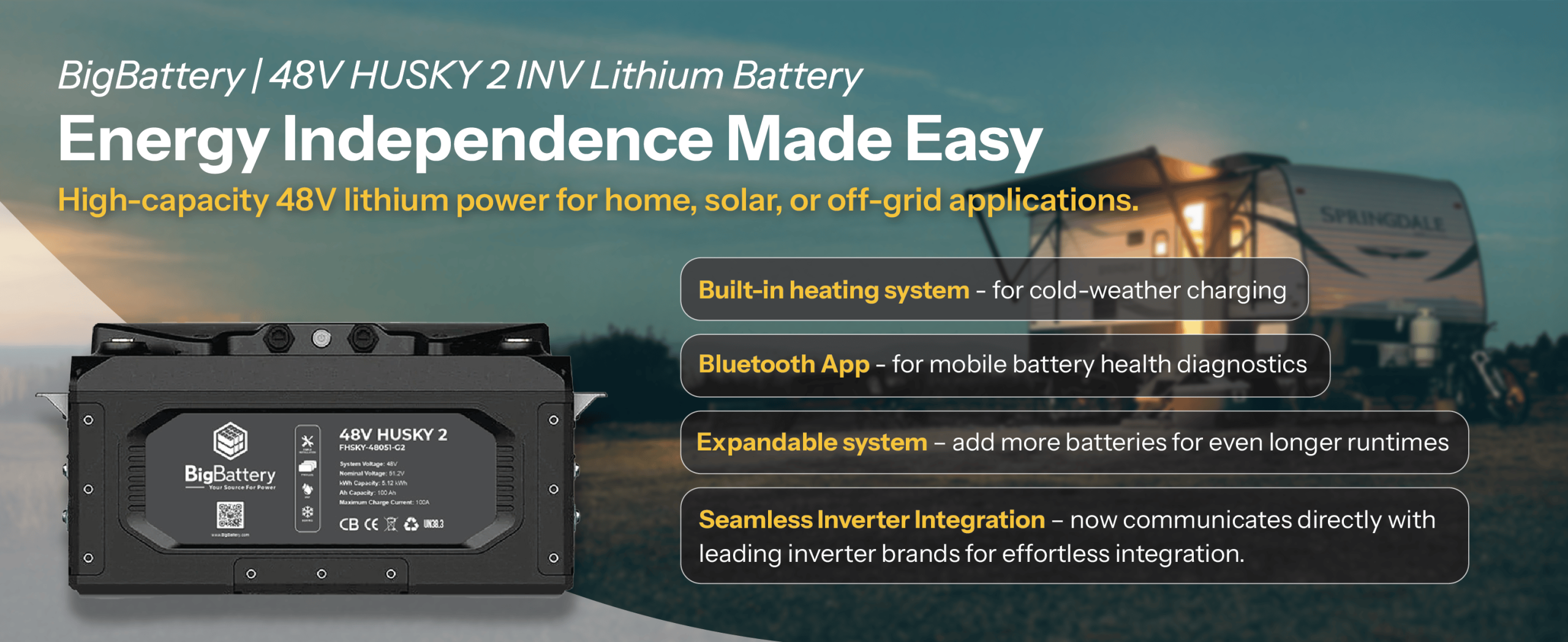 BigBattery 48V Husky 2 INV Lithium Battery, Energy Independence Made Easy