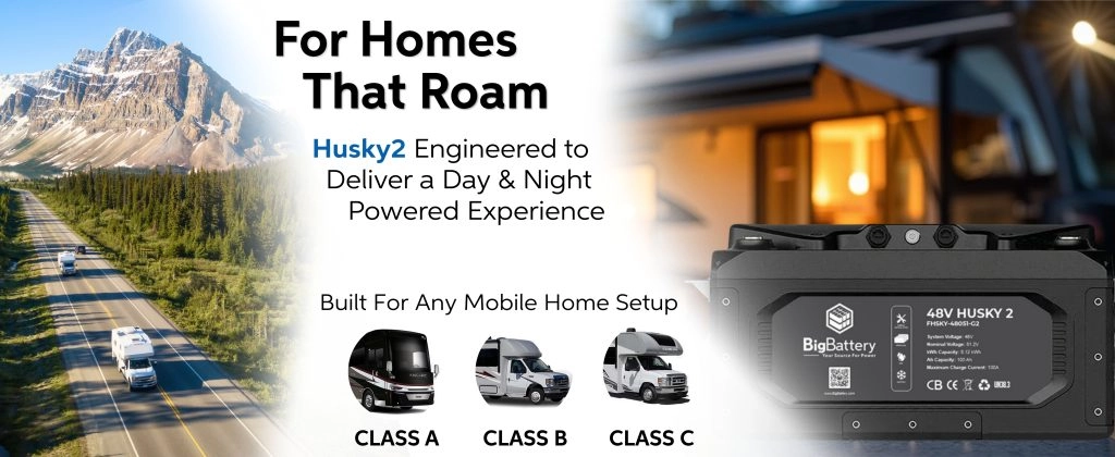 For Homes that roam, Husky 2 is engineered to deliver a Day & Night Powered Experience. Built for Any Mobile Home Set Up or any RV Class, A, B, and C 